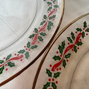 Vintage Salad Plates Arcoroc Glass Christmas Gold Rim 8 inch Set of 4